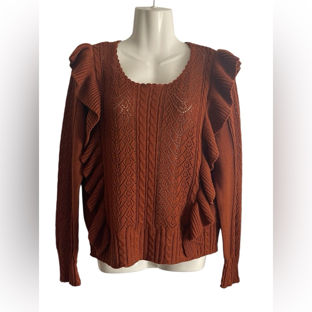 Chelsea & Violet Rust Sweater with Ruffle Accents